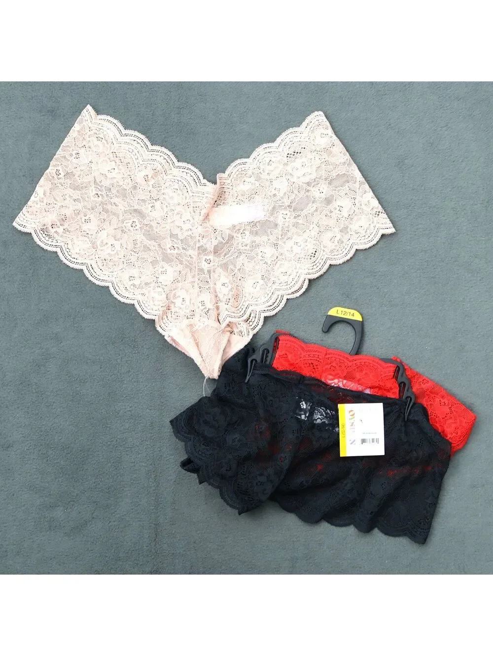 Joyspun 3-Pack Womens Lace Boyshort Underwear Size Large (12-14)Black,Cream, Red